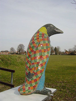 penguin mosaic sculpture